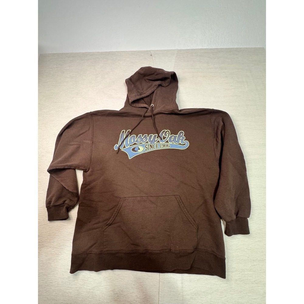 Mossy Oak Mens Brown Graphic Hoodie Pullover Since 1986 Logo Sweatshirt